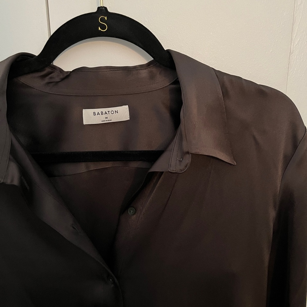Aritzia Babaton Satin Industry Shirt in Rich Mocha Brown - Worn Once - Picture 3 of 8